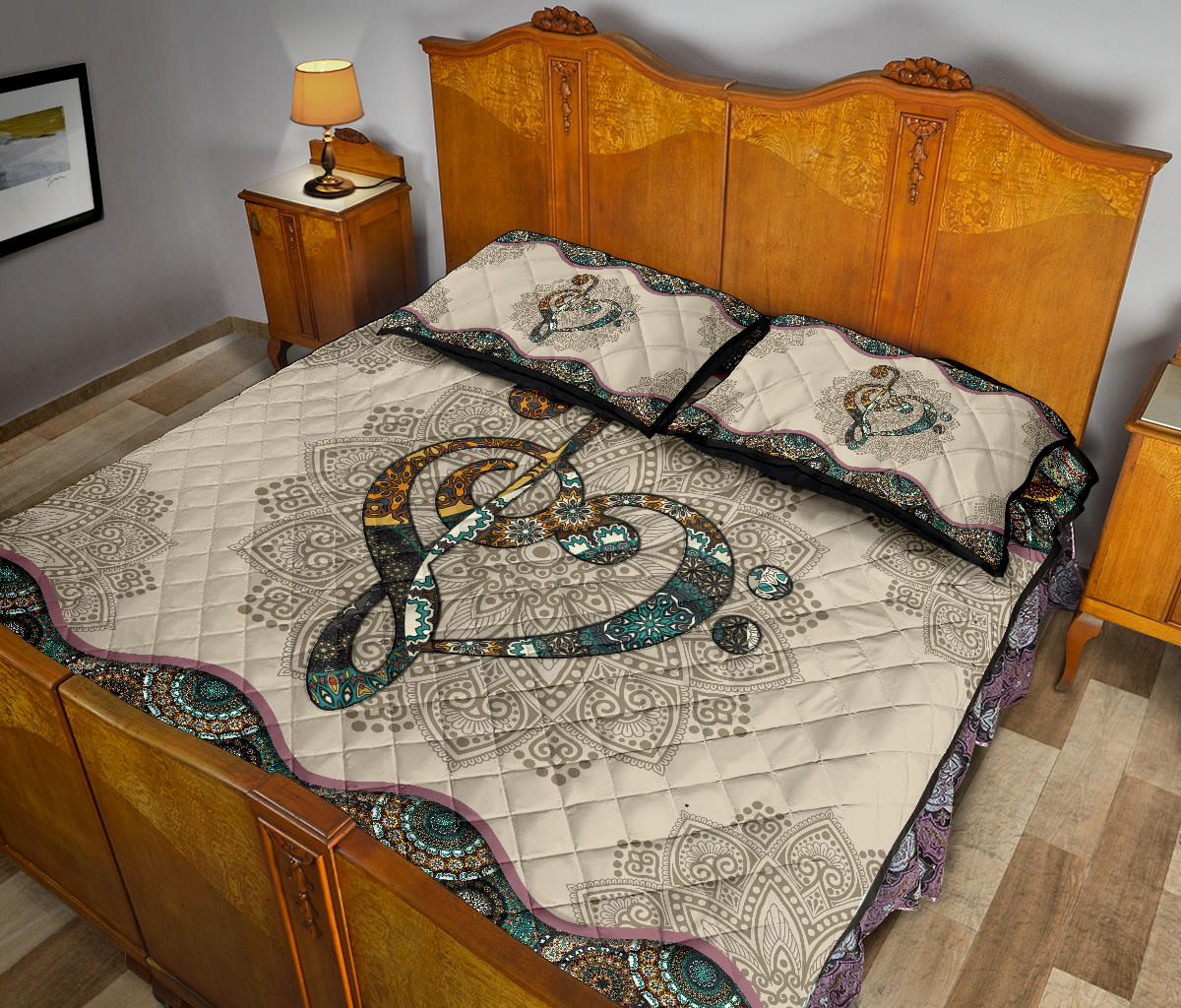 Music Note Heart Mandala Quilt Bed Set