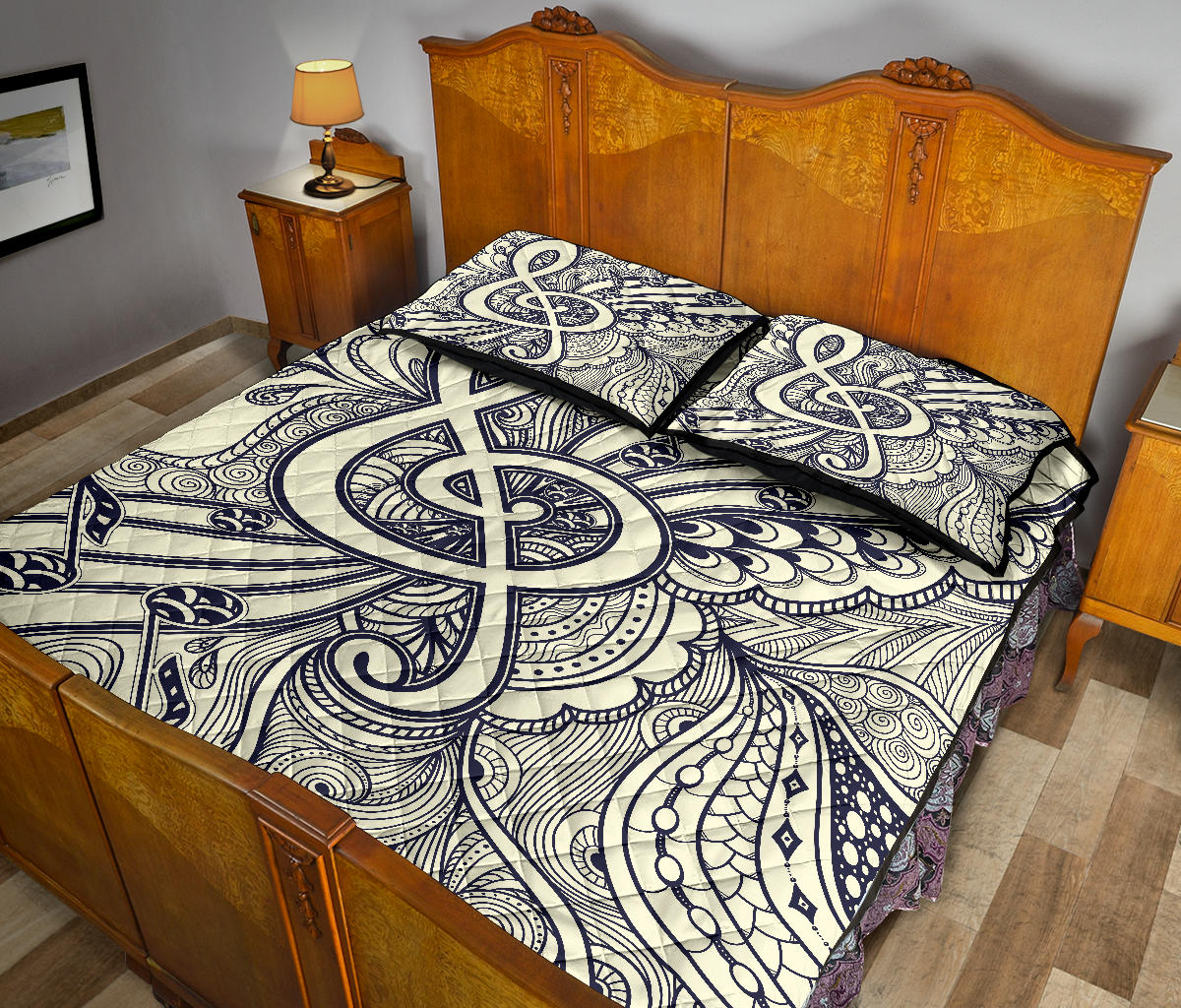 Music Notes Style Quilt Bed Set
