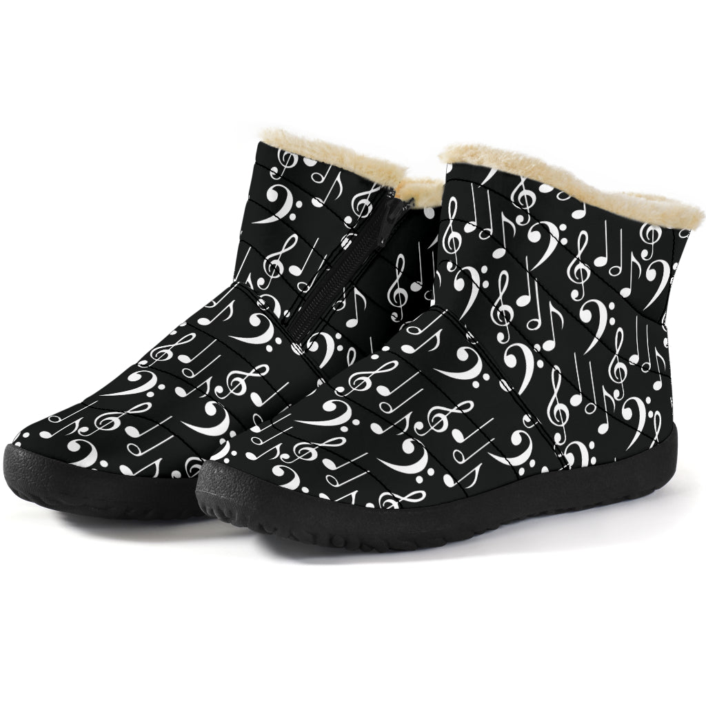 Music Notes Pattern Black Cozy Winter Boots