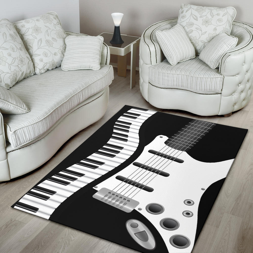 Piano And White Electric Guitar Area Rug