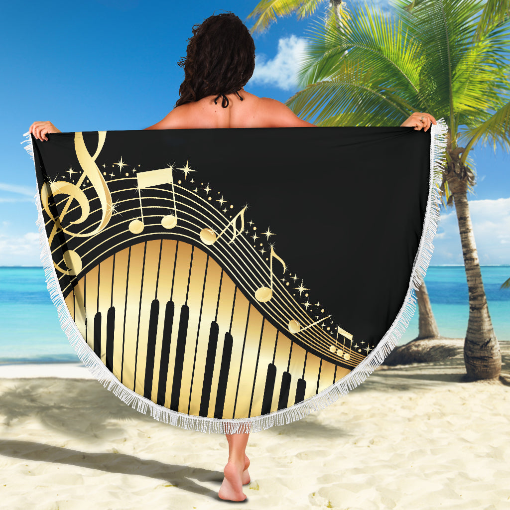 Piano Keys With Musical Notes Beach Blanket
