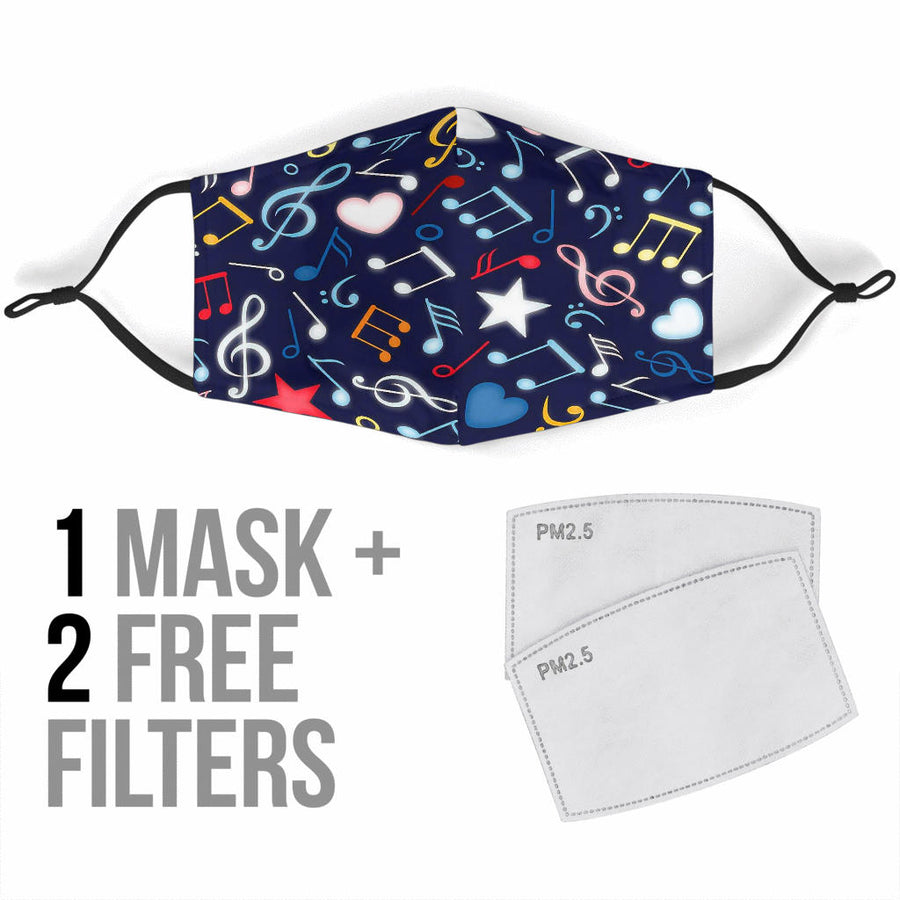 Colorful Music Notes Blue Face Mask