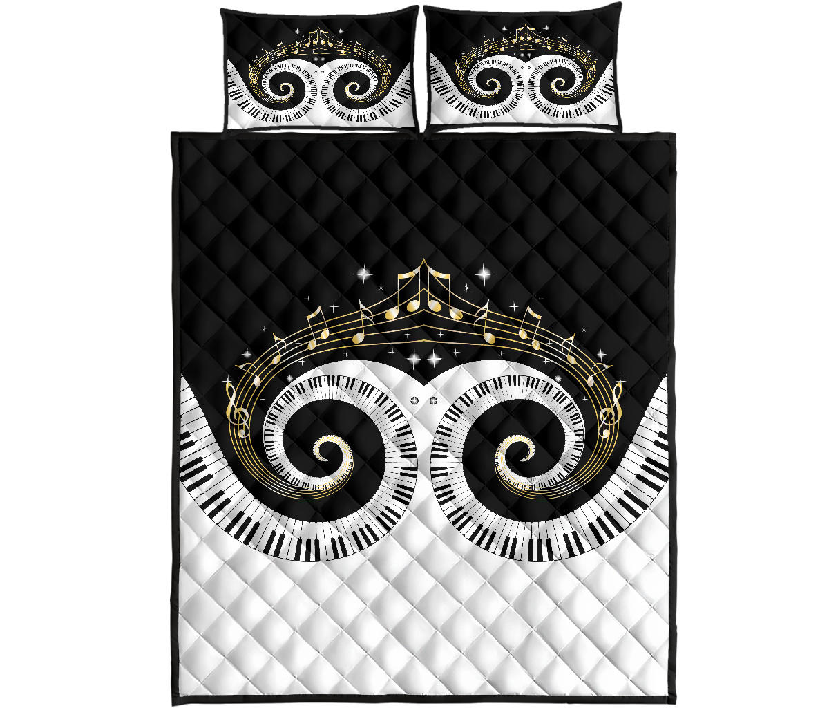Piano Keys Art Musical Notes Quilt Bed Set