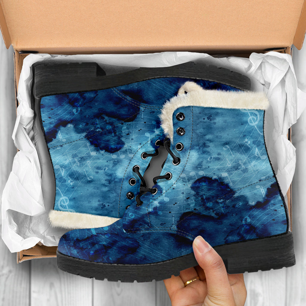 Music Notes Watercolor Fur Boots