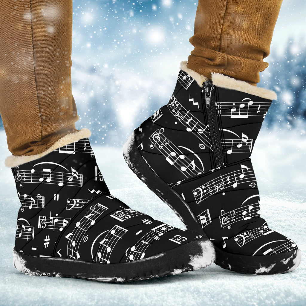 Music Notes Sheet Black Cozy Winter Boots