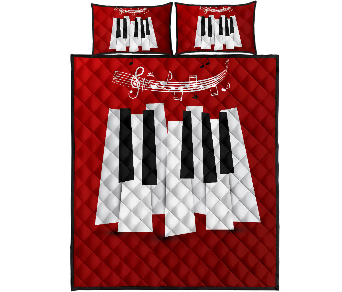 Piano Key And Musical Notes Quilt Bed Set