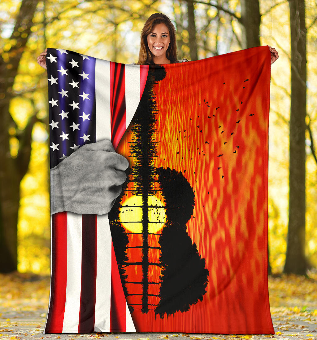 Guitar American Flag Sunset Blanket
