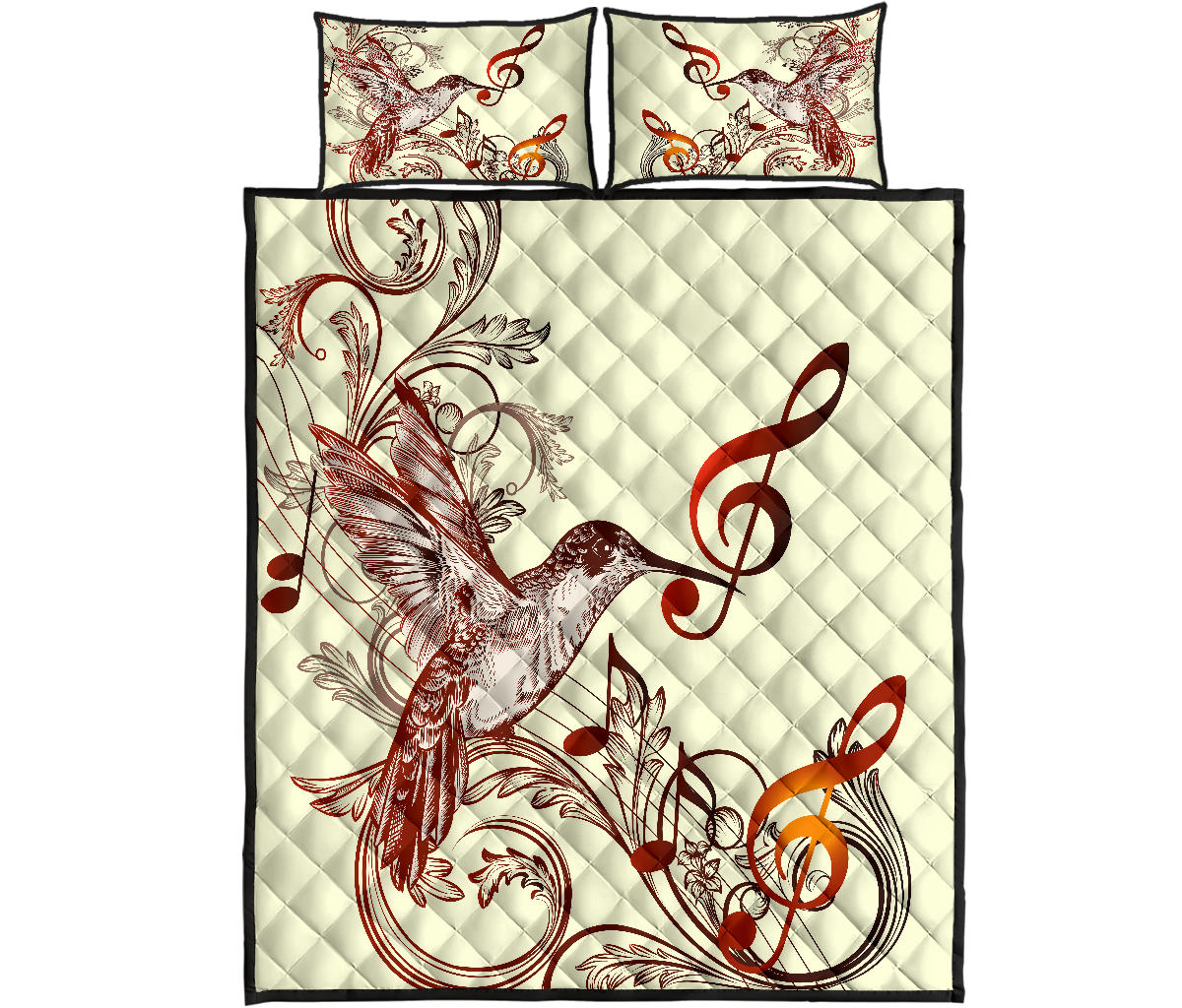 Music Notes Bird Quilt Bed Set