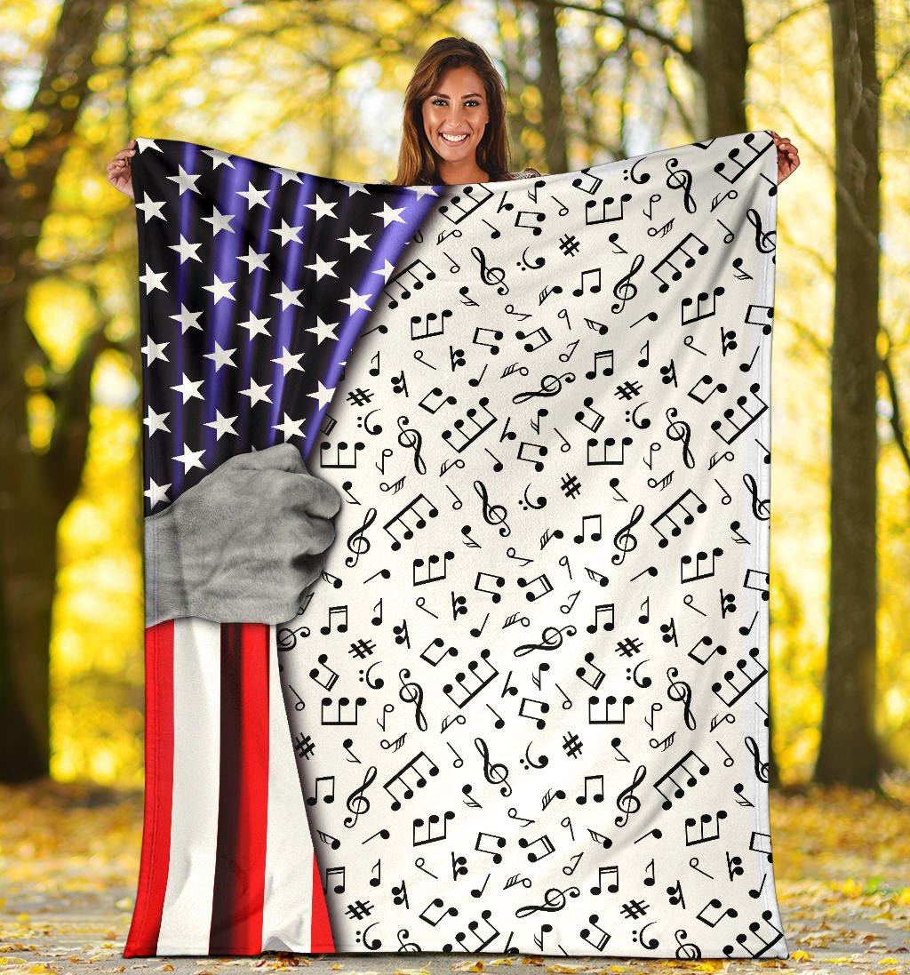 Music Notes American Flag White Blanket