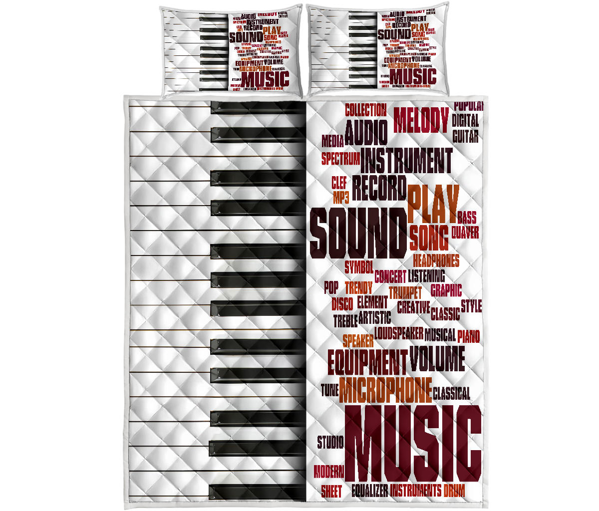 Piano And Music Words Quilt Bed Set