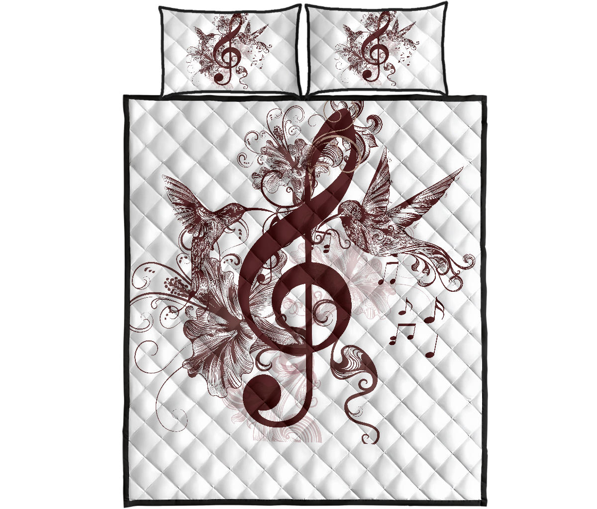 Treble Clef And Hummingbirds Quilt Bed Set