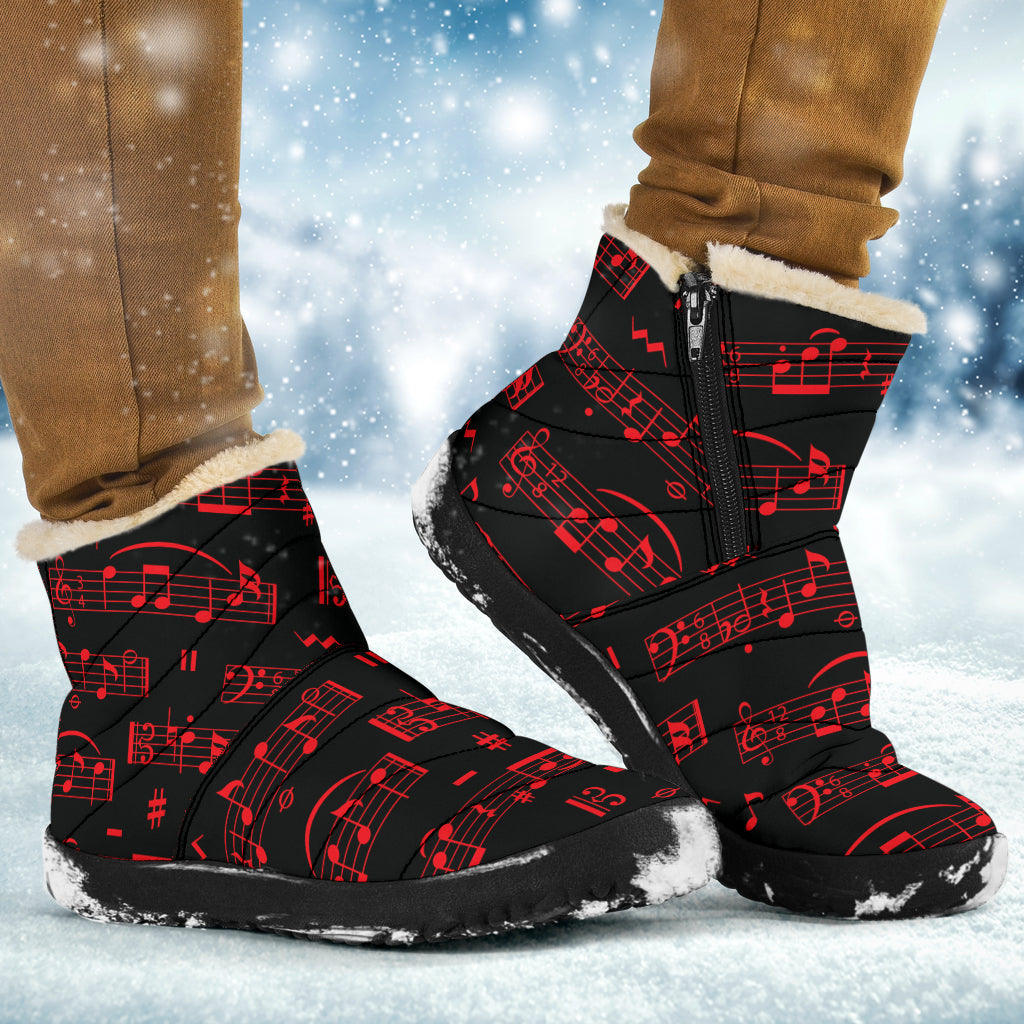 Red Music Notes Sheet Cozy Winter Boots