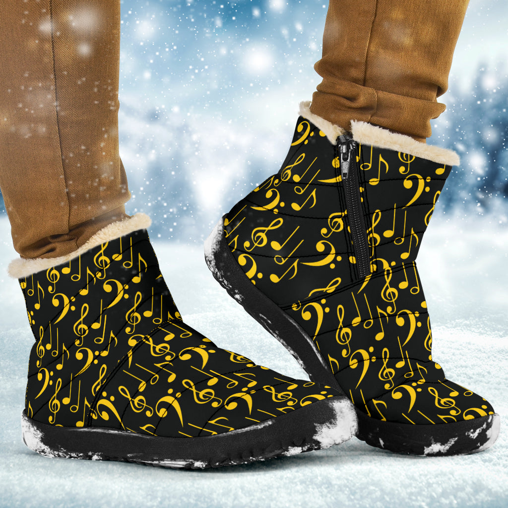Yellow Music Notes Cozy Winter Boots