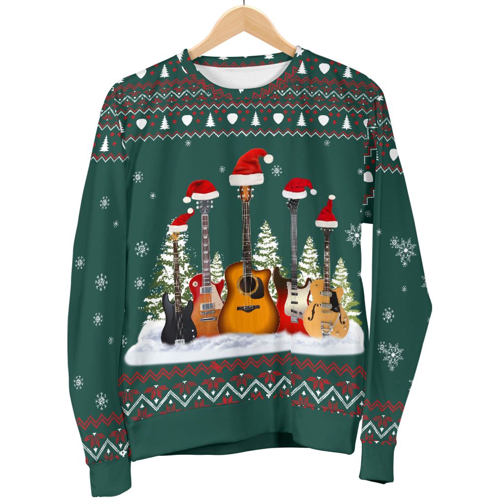 Guitars Christmas Men's Green Sweater