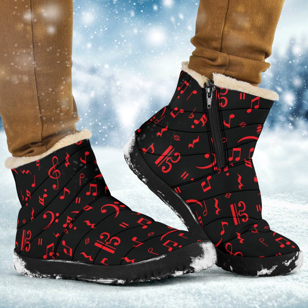 Red Music Notes Cozy Winter Boots