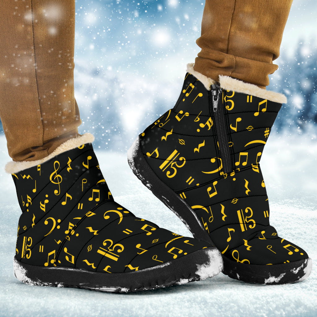 Yellow Music Notes Cozy Winter Boots