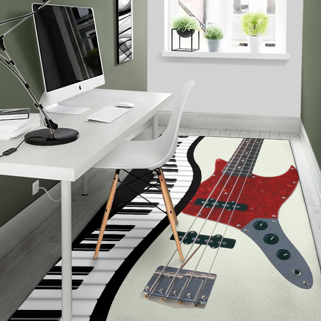 Piano Keys And Bass Guitar Area Rug