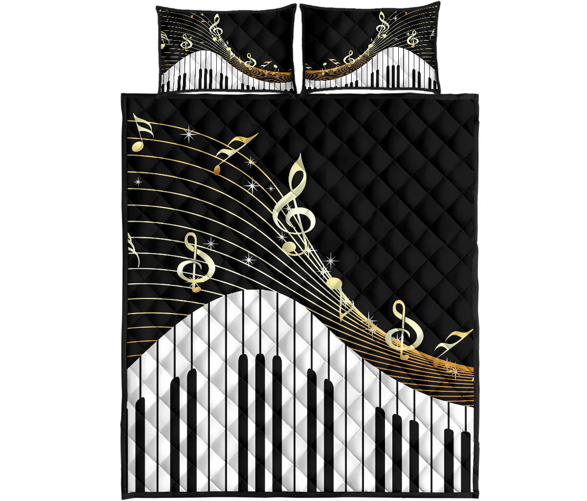 Piano Key And Music Notes Quilt Bed Set