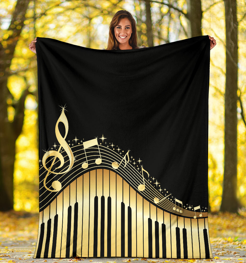 Piano Keys With Musical Notes Premium Blanket