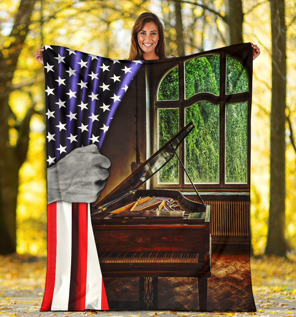 Grand Piano American Flag Blanket