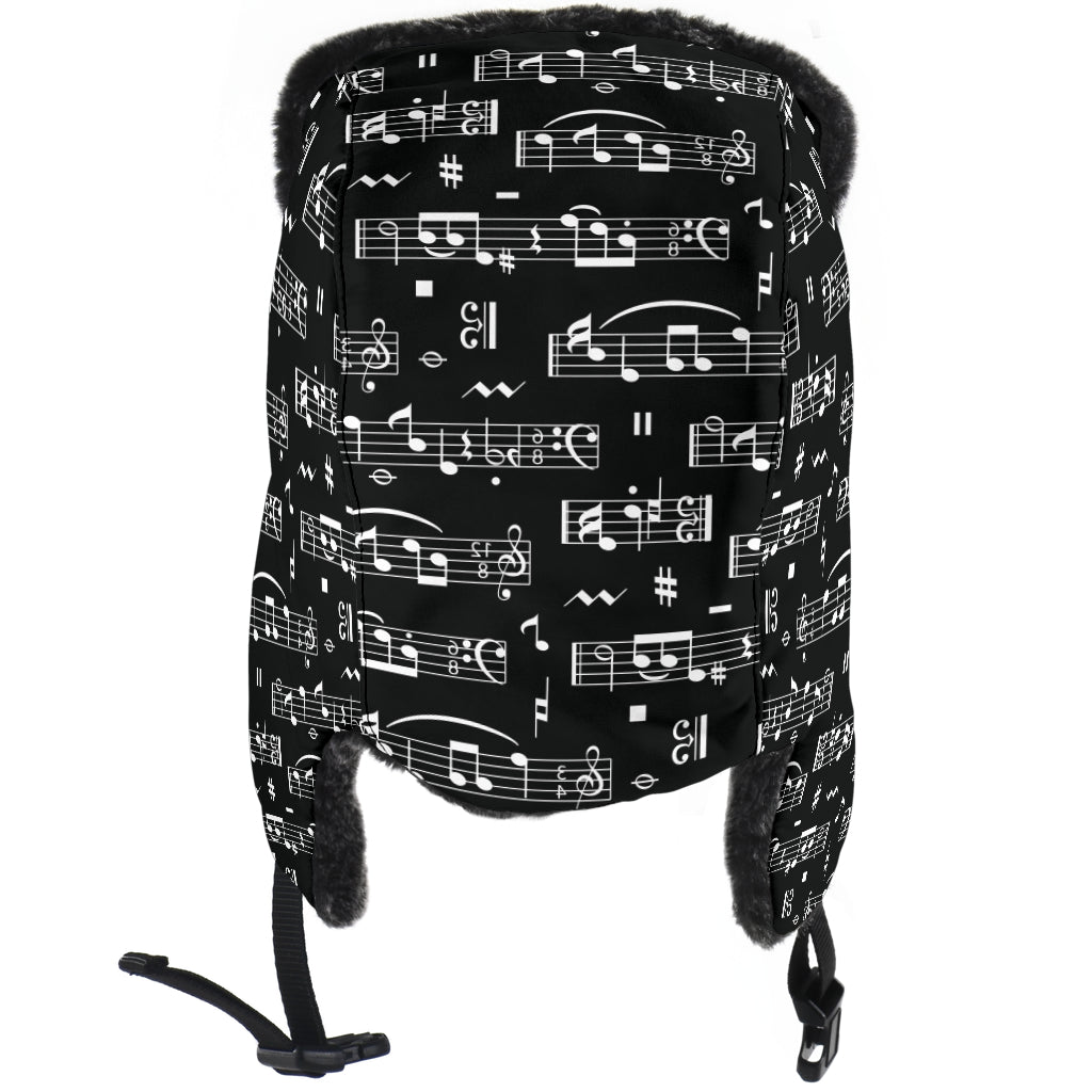Musical Notes Pattern Black Trapper Hat