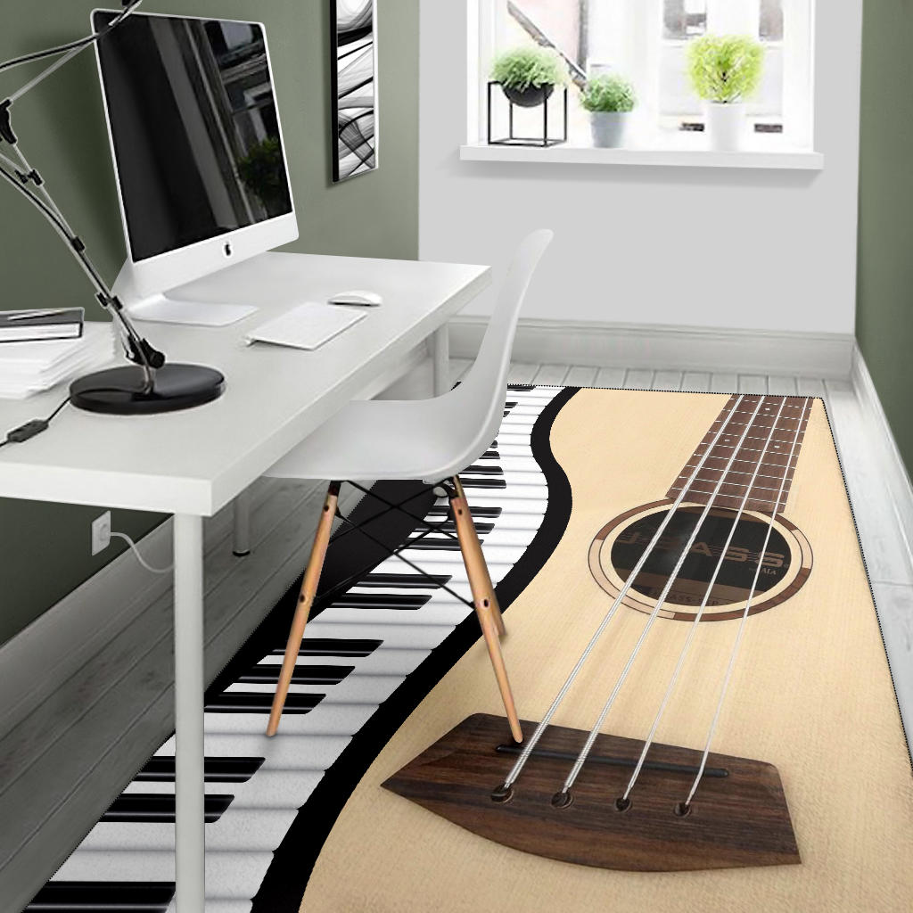 Piano Keys And Wood Guitar Area Rug
