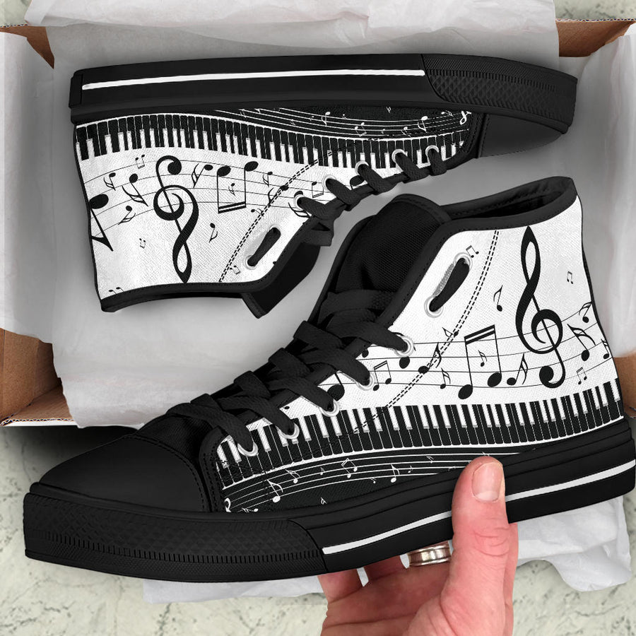Piano Keys With Music Notes High Tops