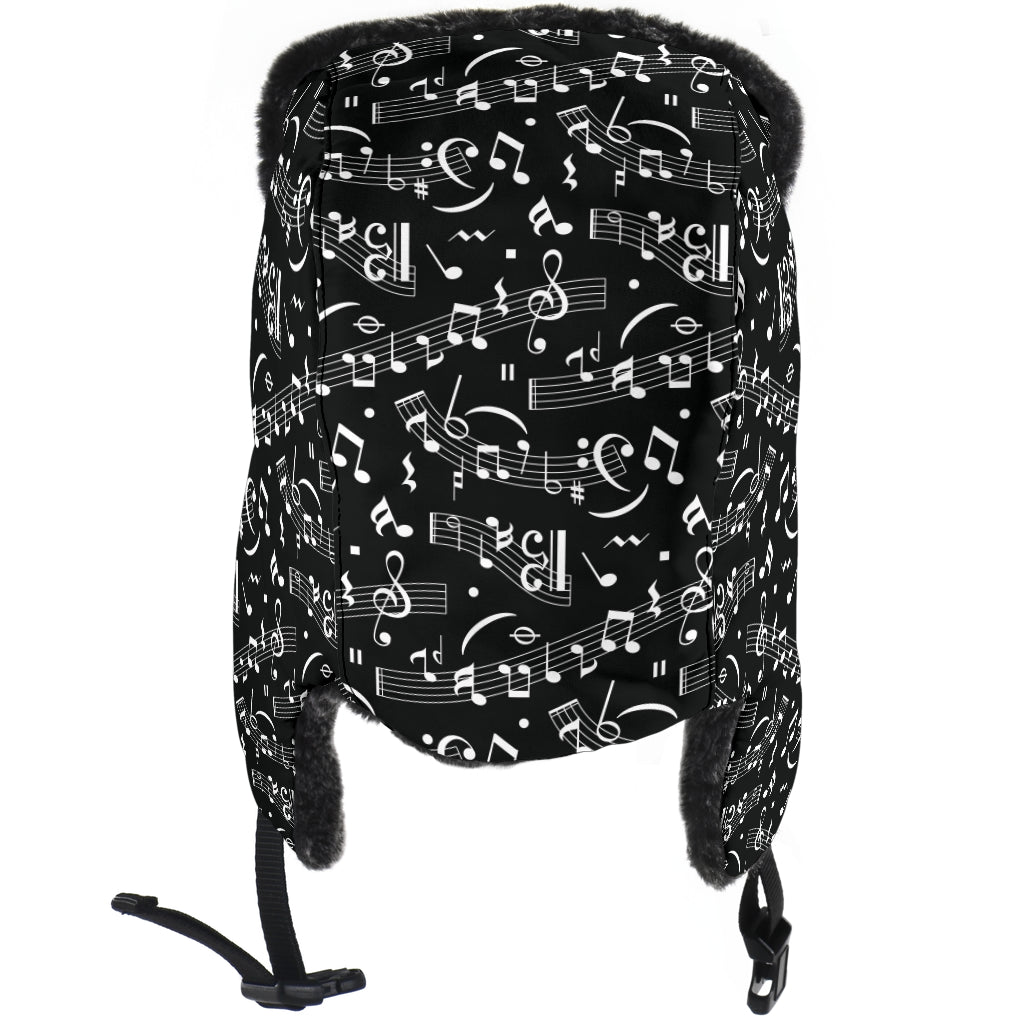 Music Notes Seamless Black Trapper Hat