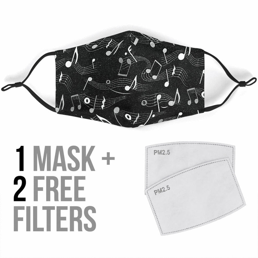Music Notes Black Face Mask