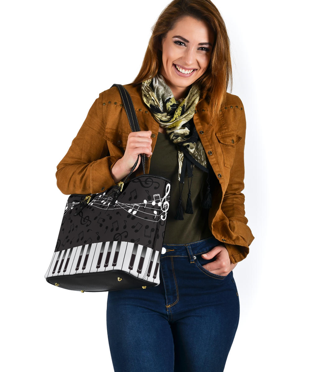 Piano Music Notes Leather Tote Bag