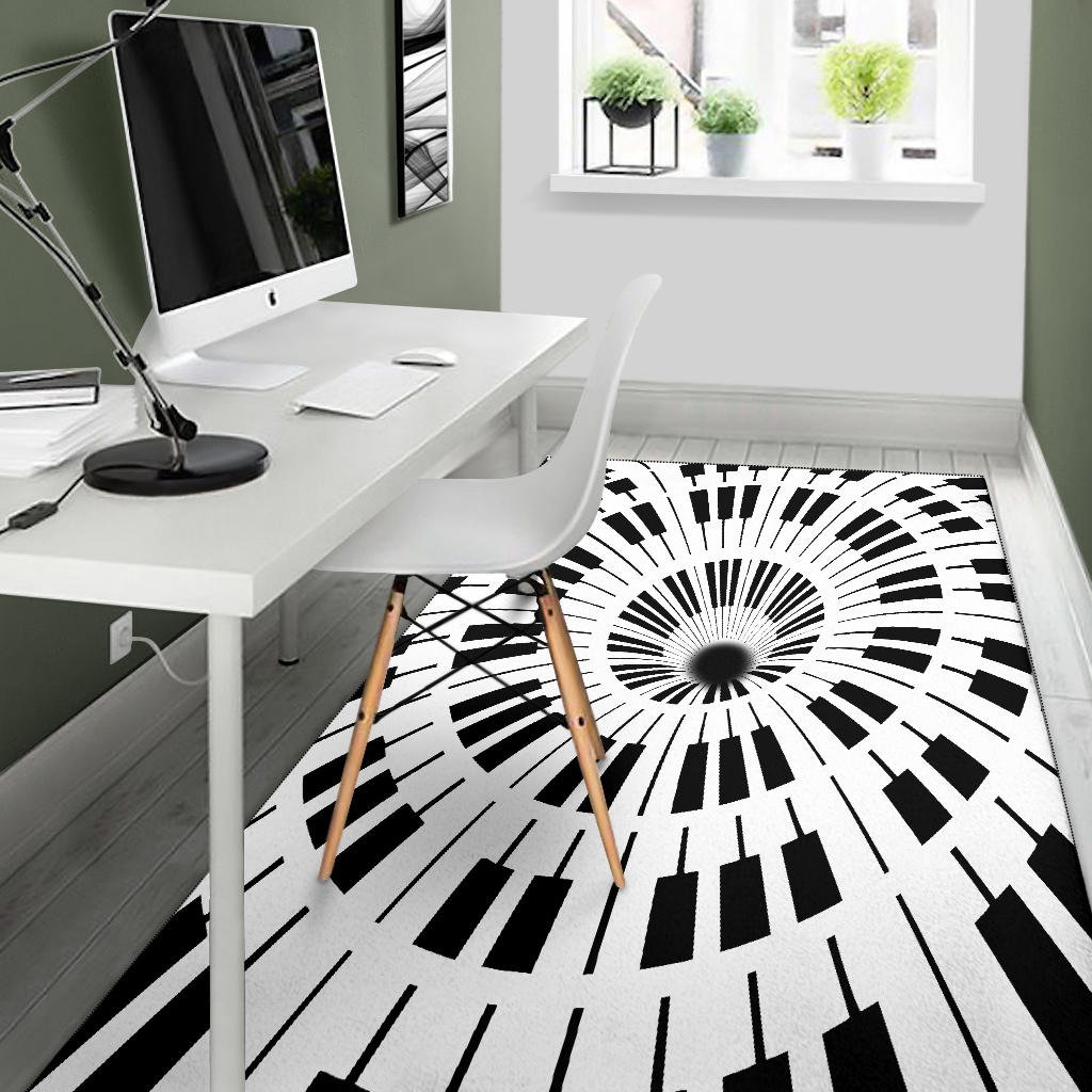 Piano Keys Hole White Rug