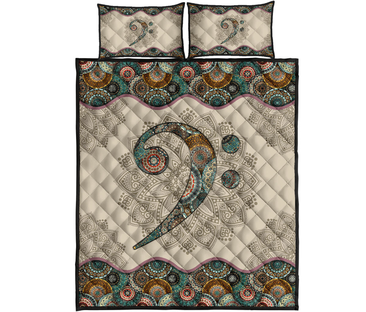 Bass Clef Mandala Quilt Bed Set