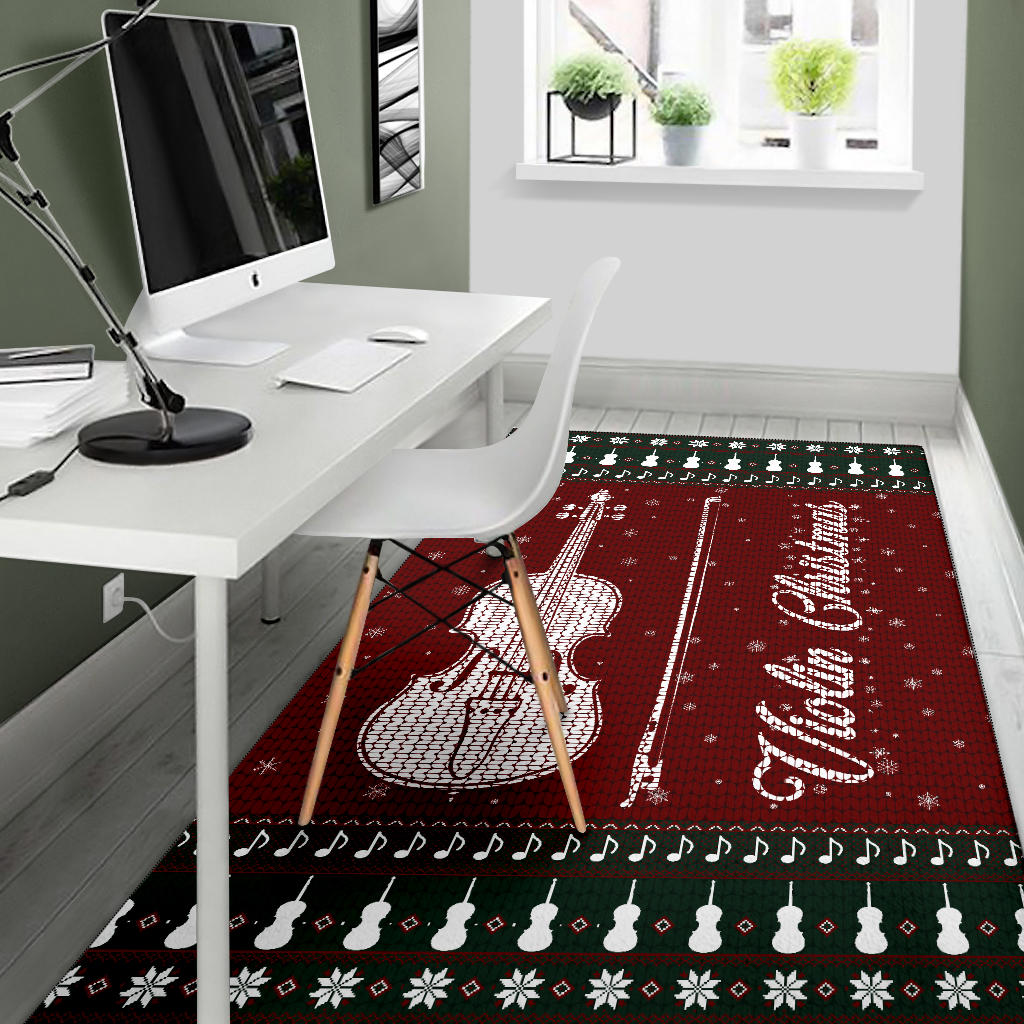 Violin Christmas Snowflake Area Rug