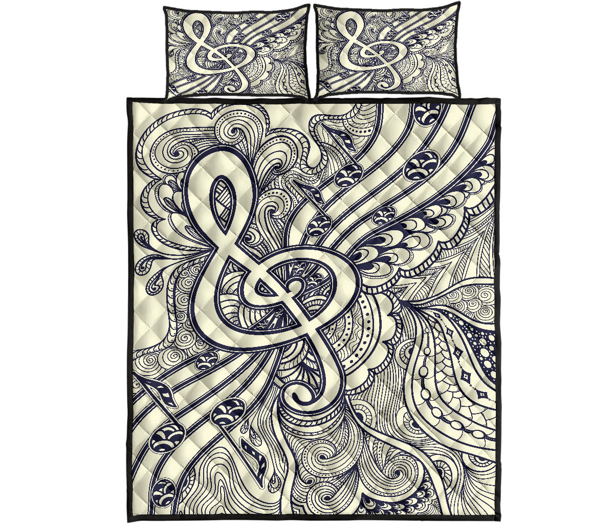 Music Notes Style Quilt Bed Set