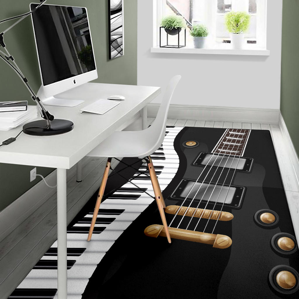 Piano And Black Electric Guitar Area Rug