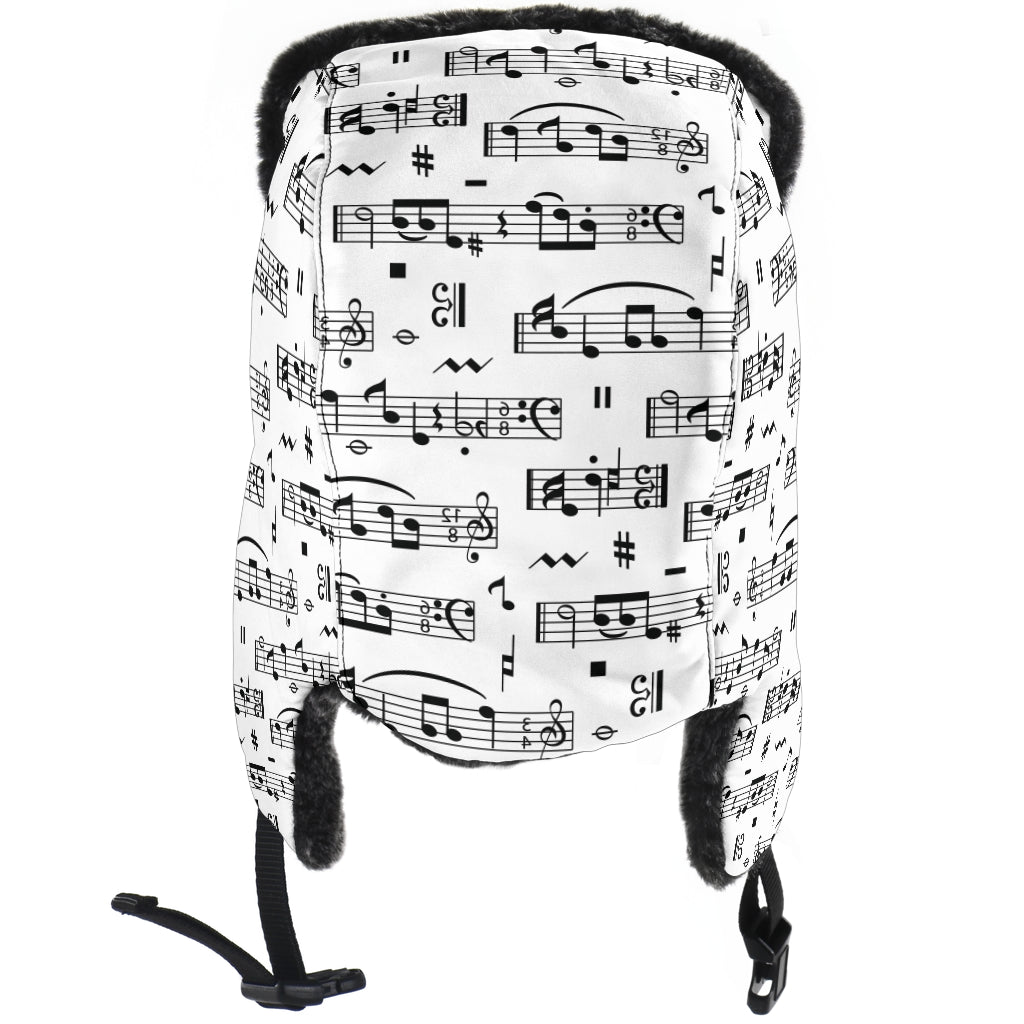 Musical Notes Pattern White Trapper Hat