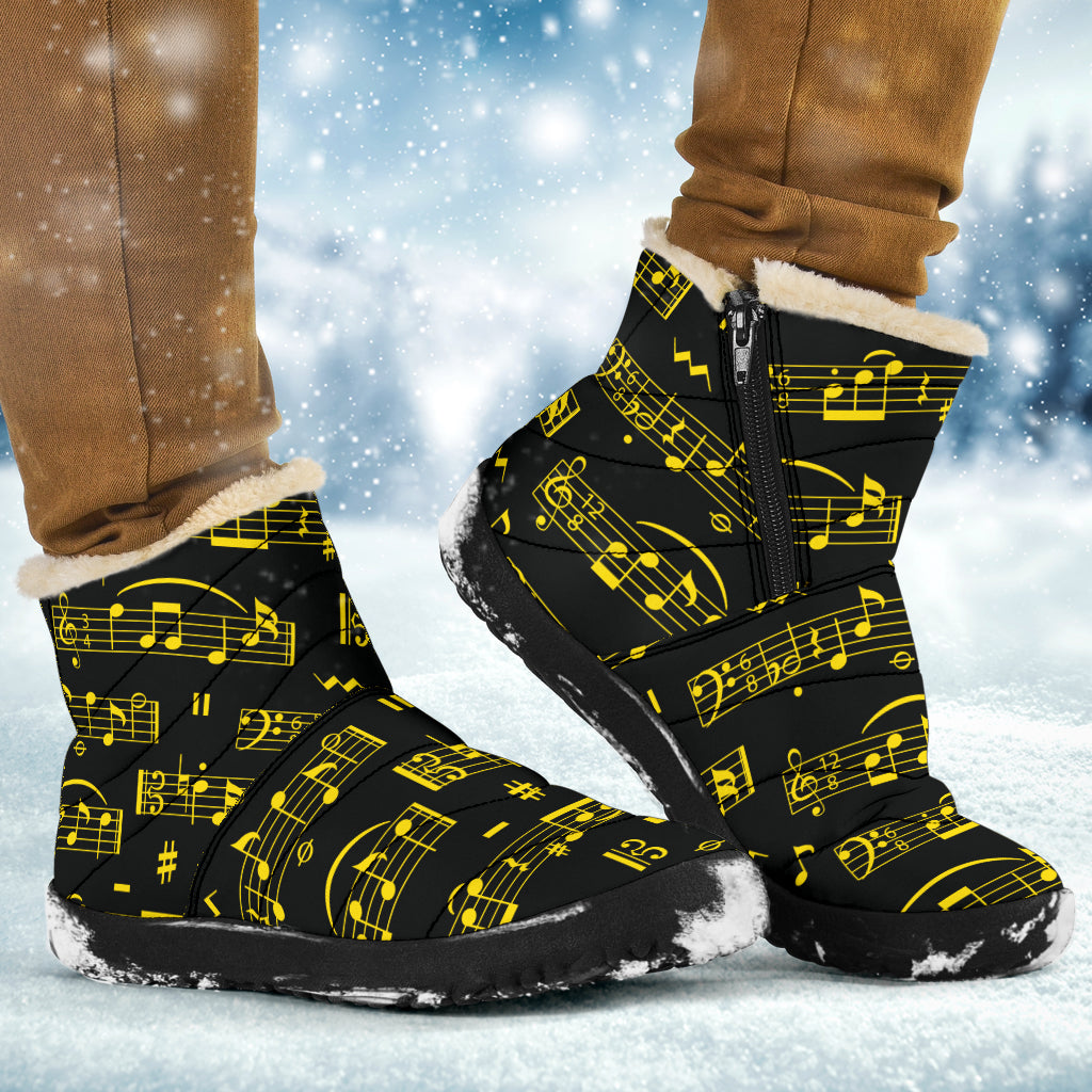 Yellow Music Notes Sheet Cozy Winter Boots