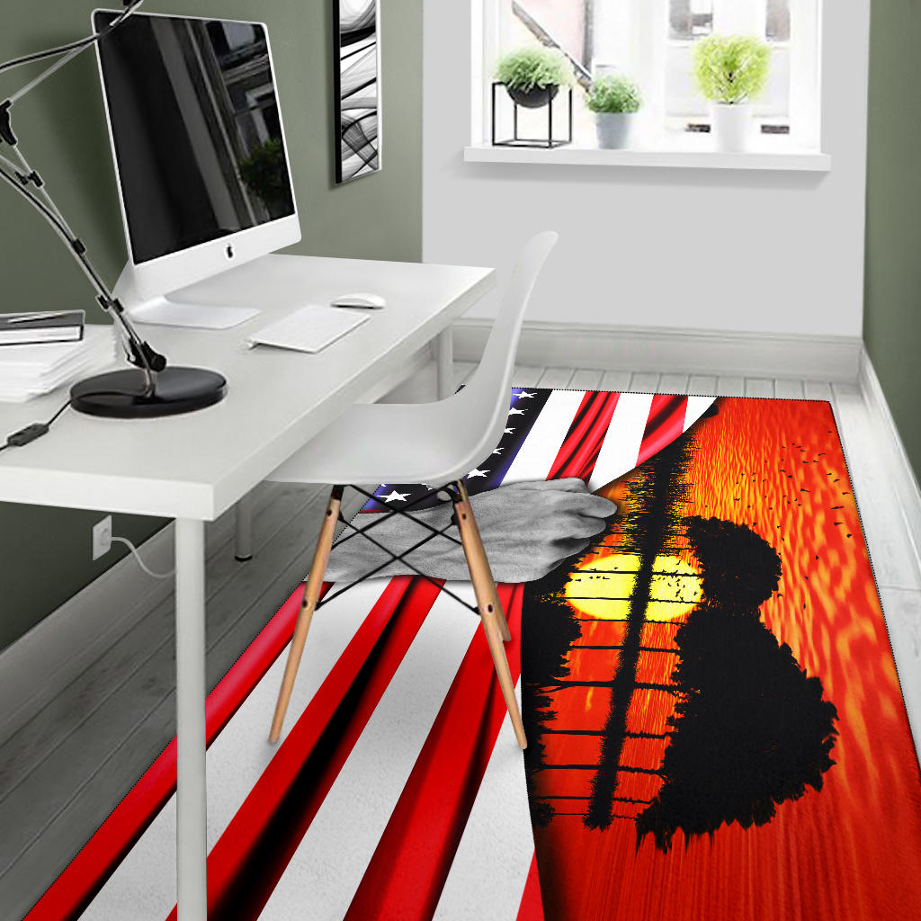Guitar American Flag Sunset Area Rug
