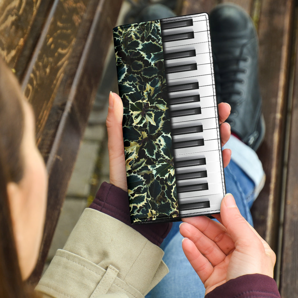 Piano Keys Floral Leather Wallet