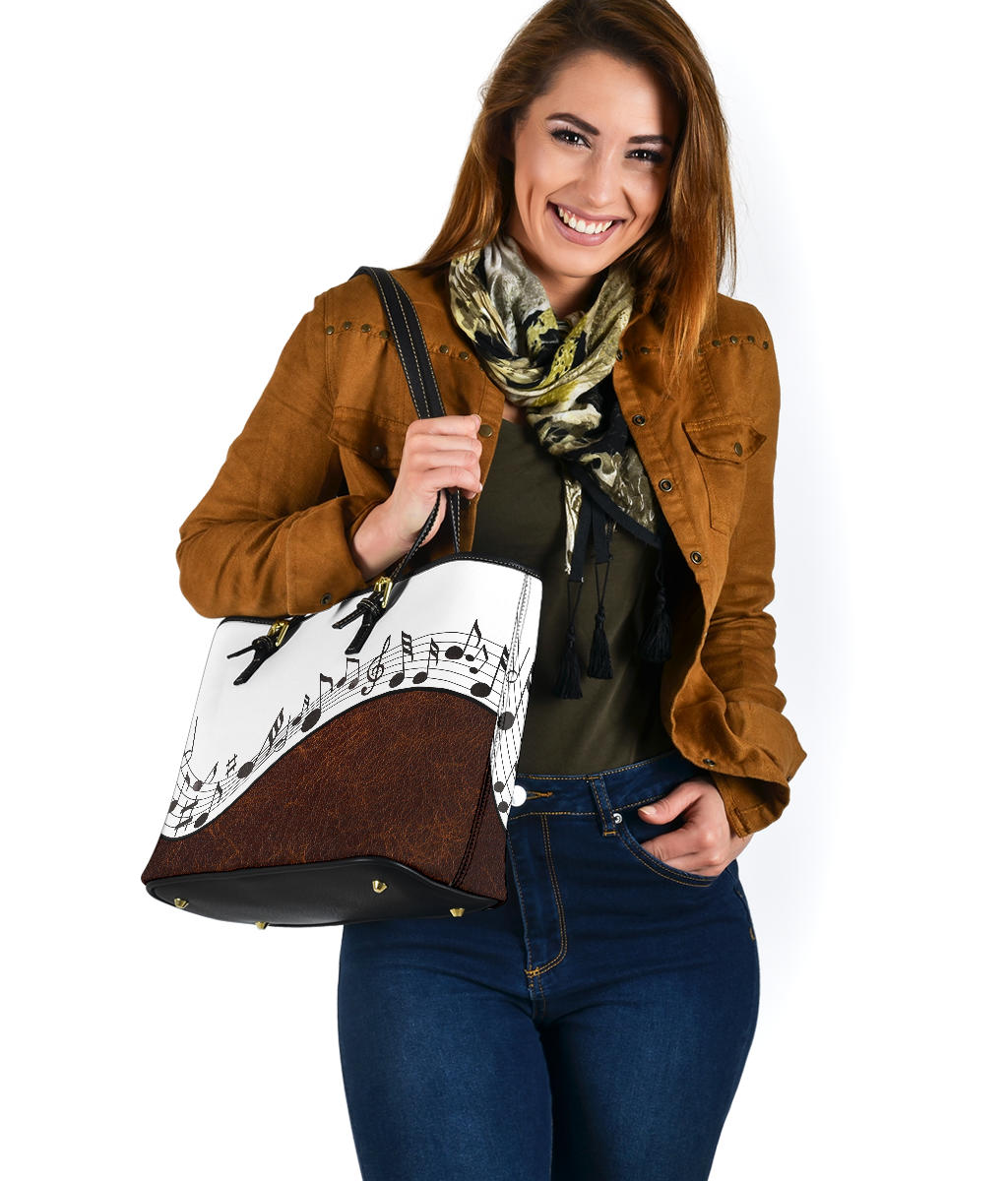 Musical Notes Small Leather Tote Bag