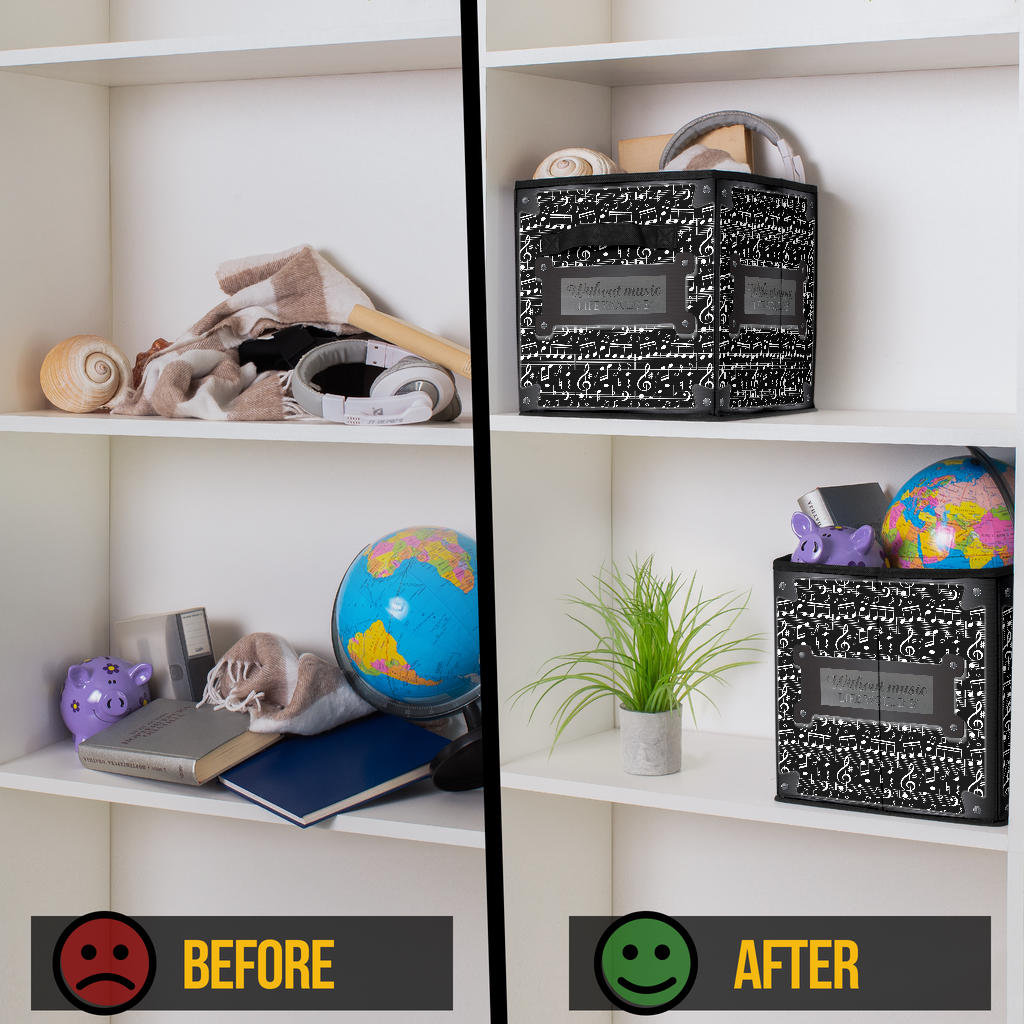 Music Notes Black Storage Cube