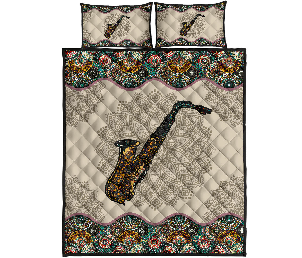 Saxophone Mandala Quilt Bed Set