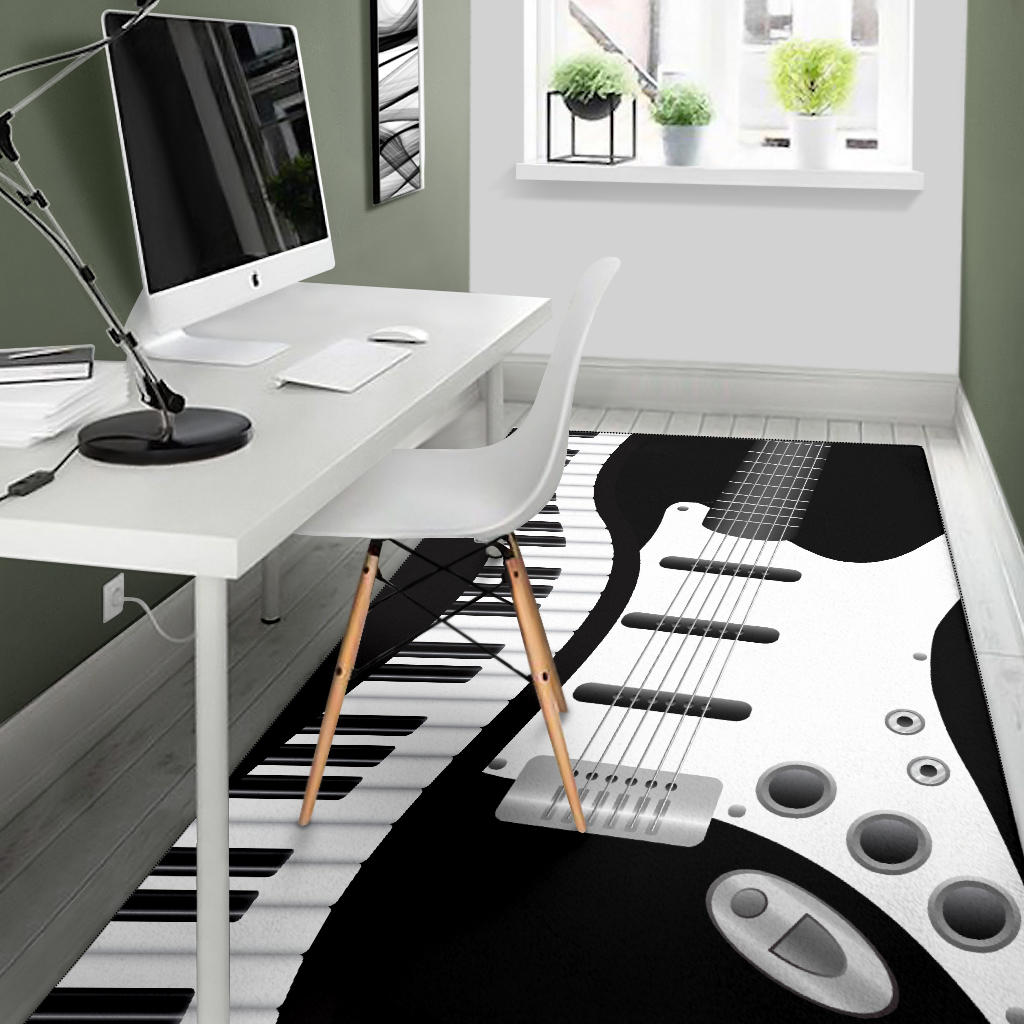 Piano And White Electric Guitar Area Rug