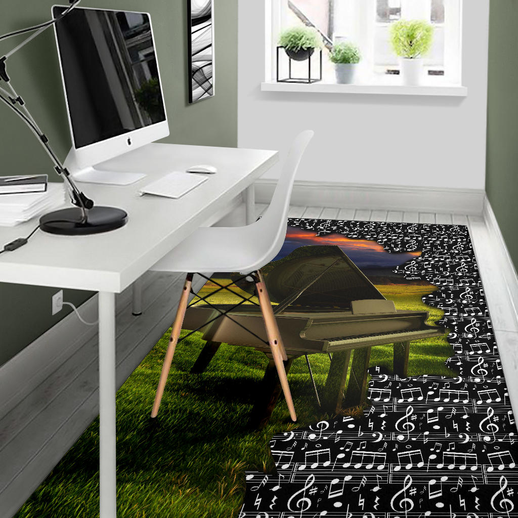 Piano And Music Black Area Rug
