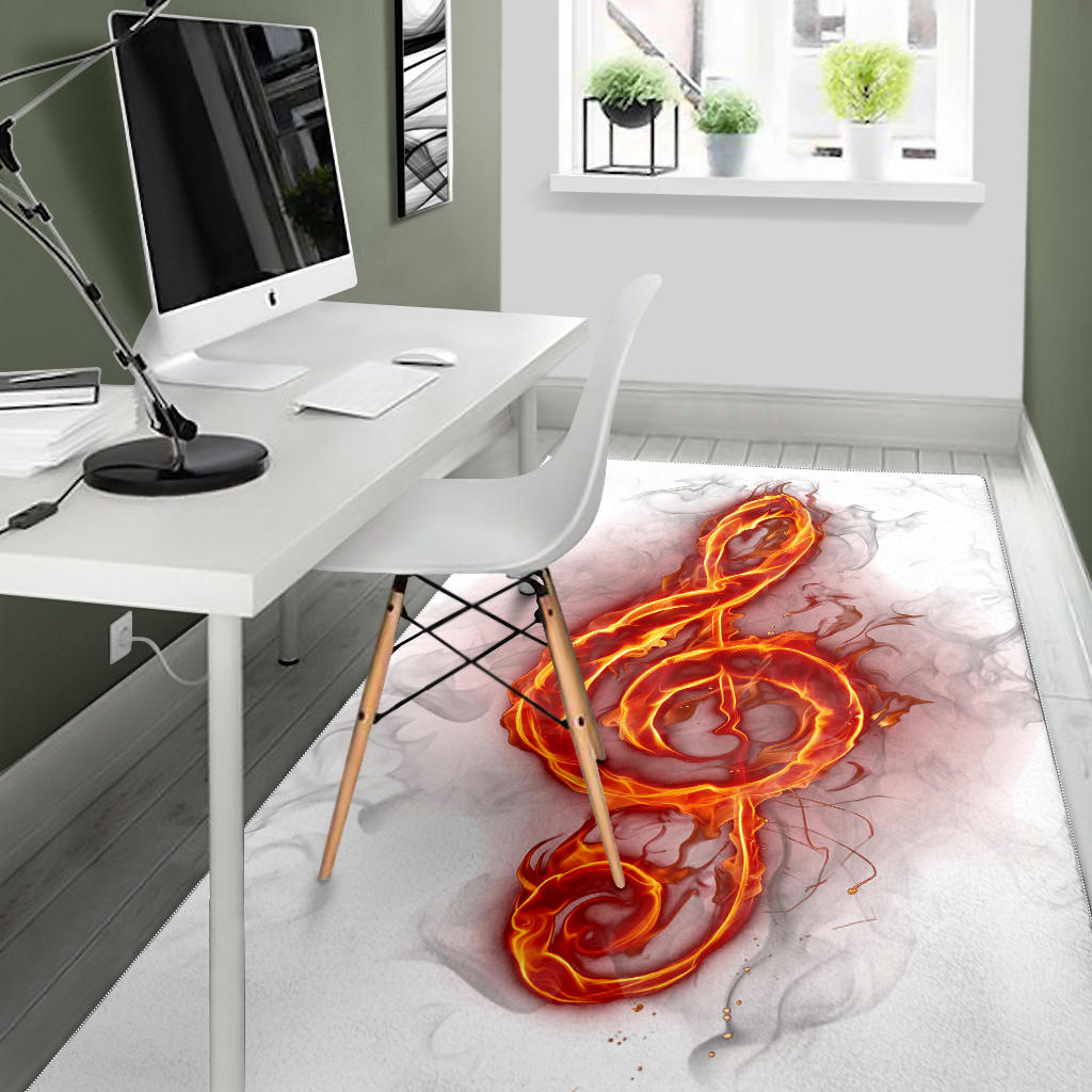 Treble Clef Fire White Area Rug