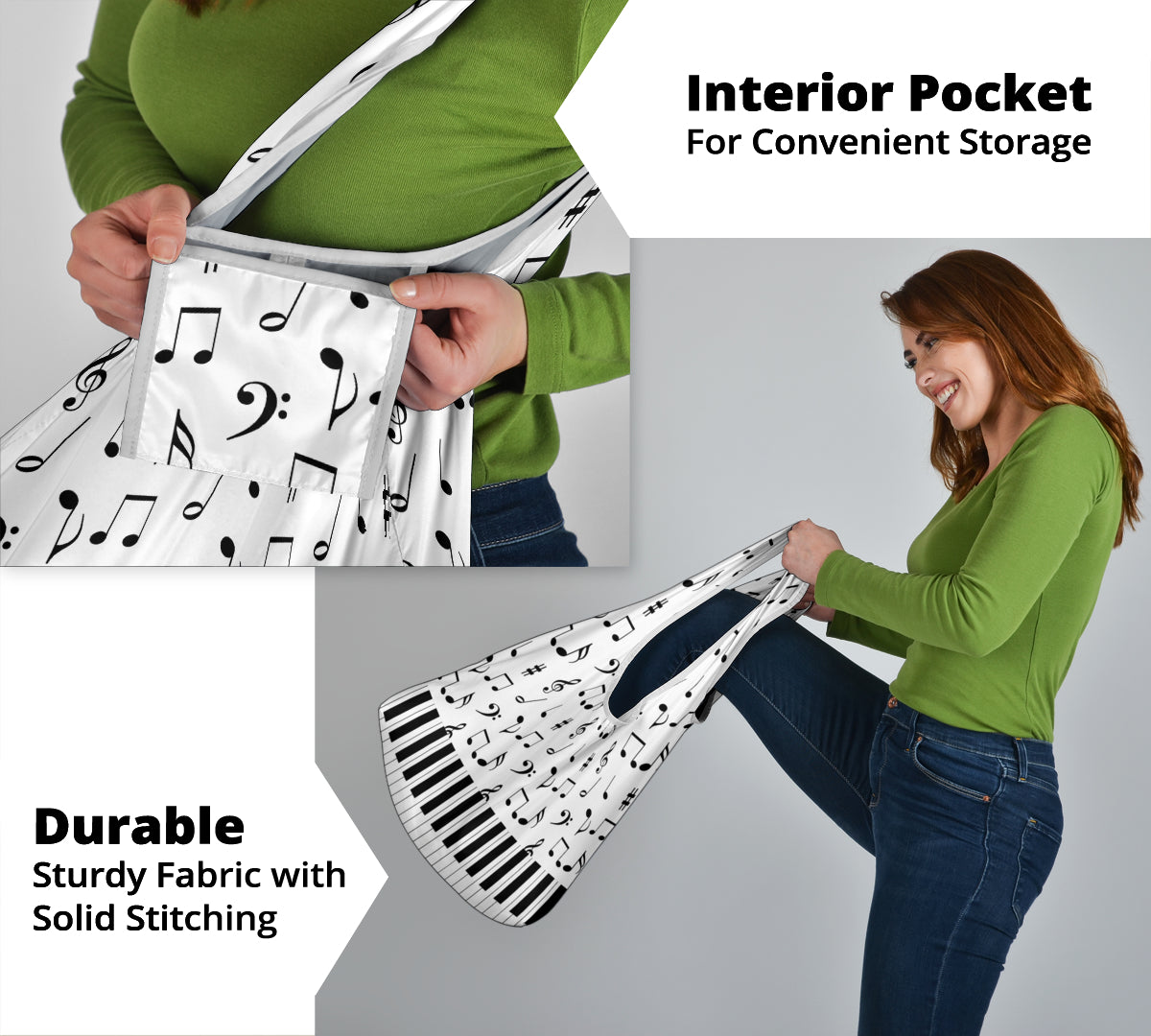 Musical Notes And Piano Art Grocery Bag 3-Pack