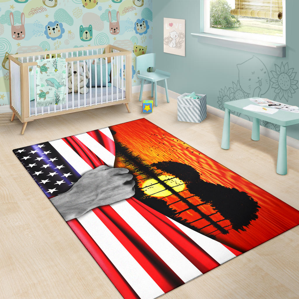 Guitar American Flag Sunset Area Rug