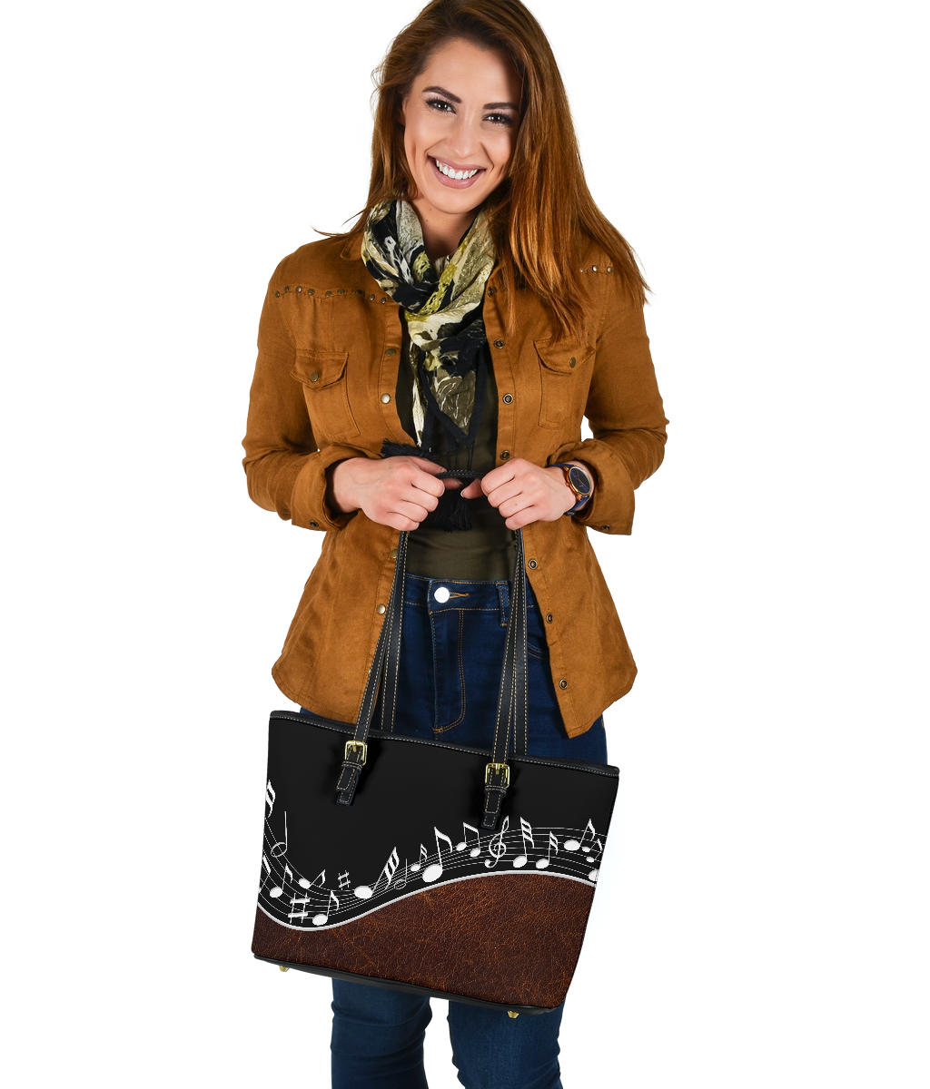 Music Small Leather Tote Bag
