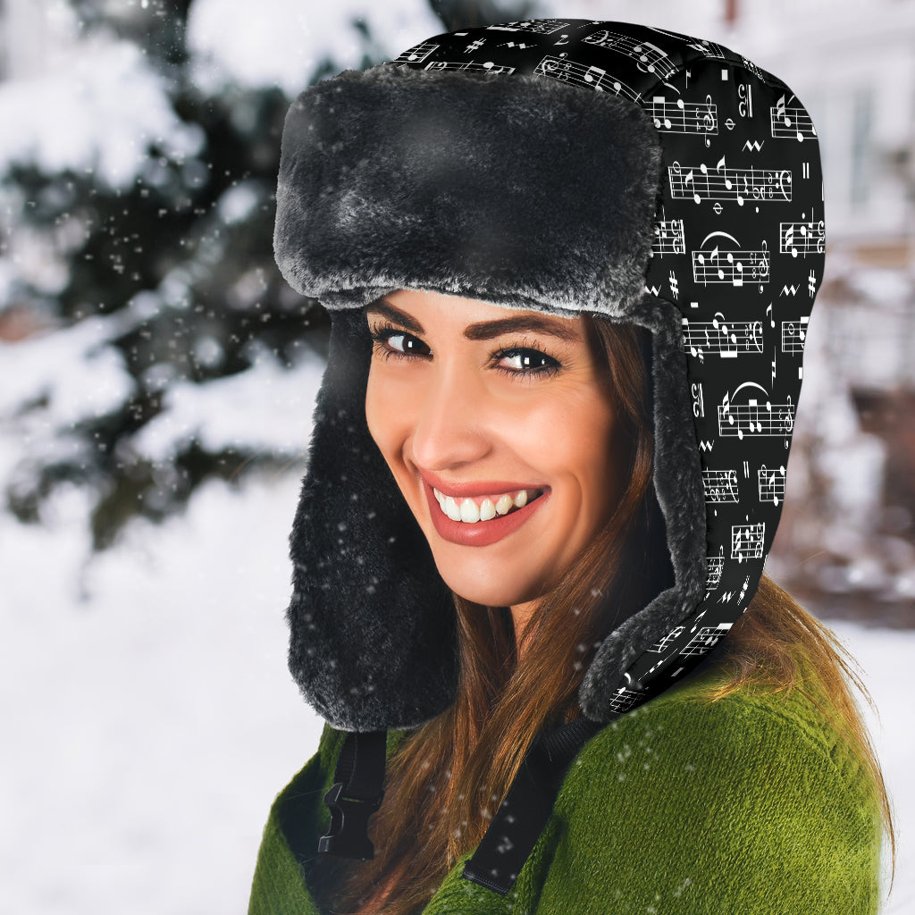 Musical Notes Pattern Black Trapper Hat