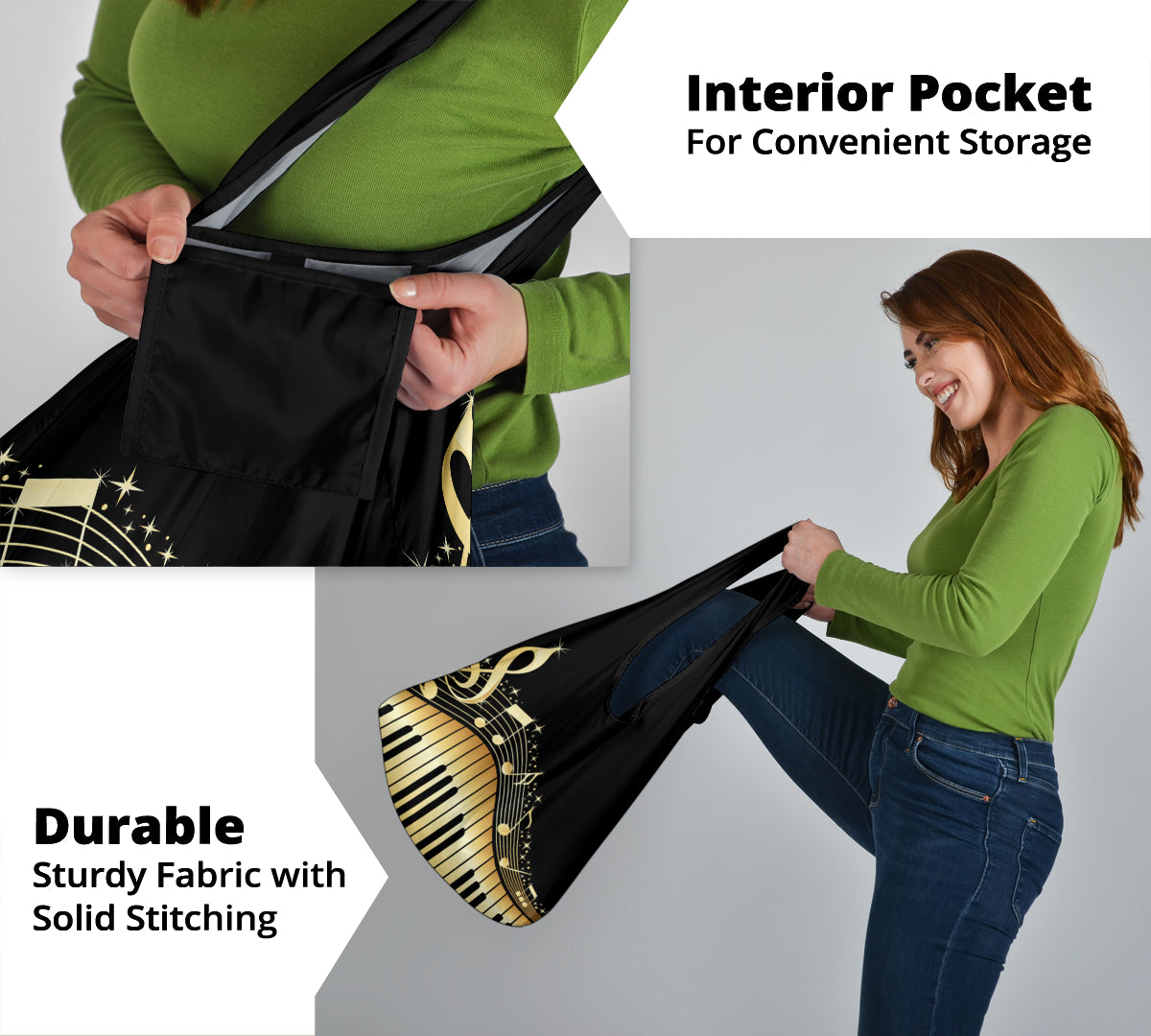 Piano Keys With Musical Notes Grocery Bag 3-Pack